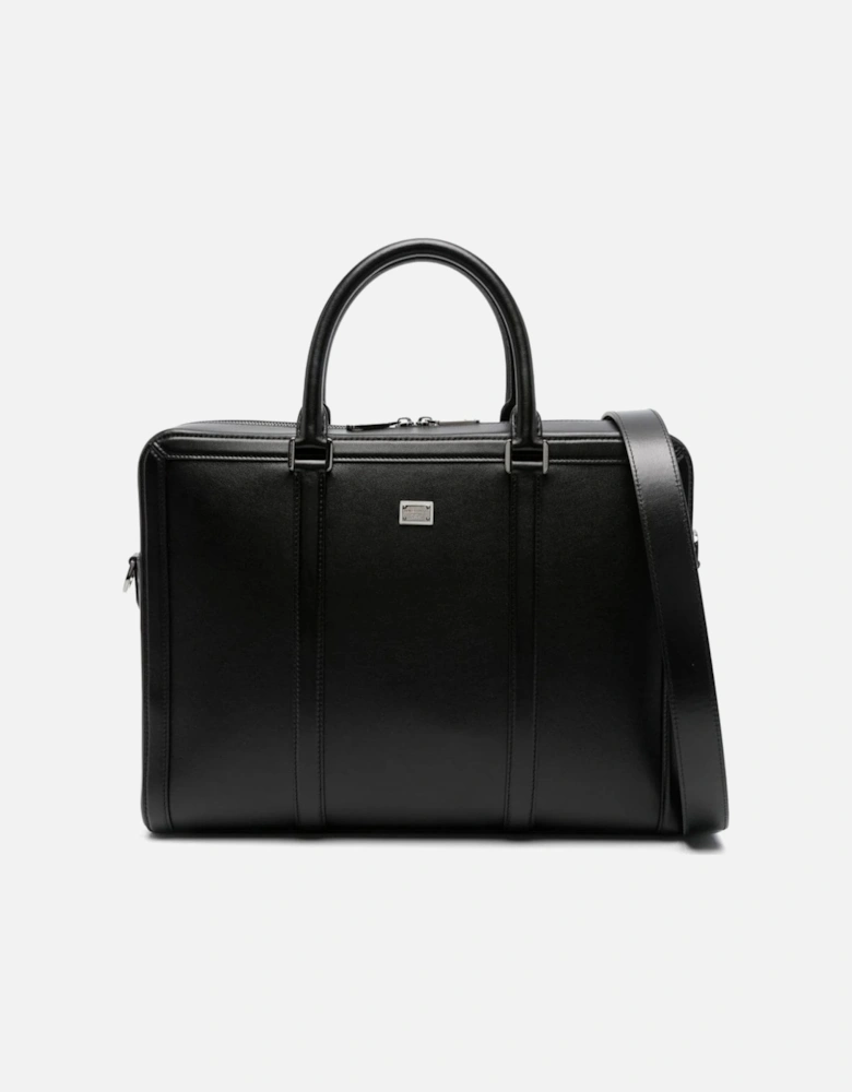 Plaque Leather Briefcase Black