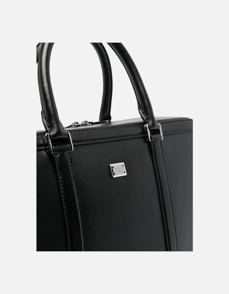 Plaque Leather Briefcase Black