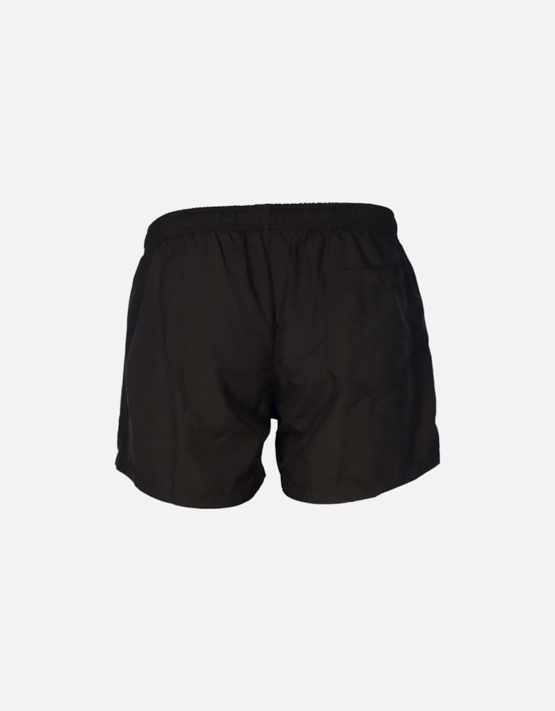 Small Leopard Print Logo Black Short Swim Shorts