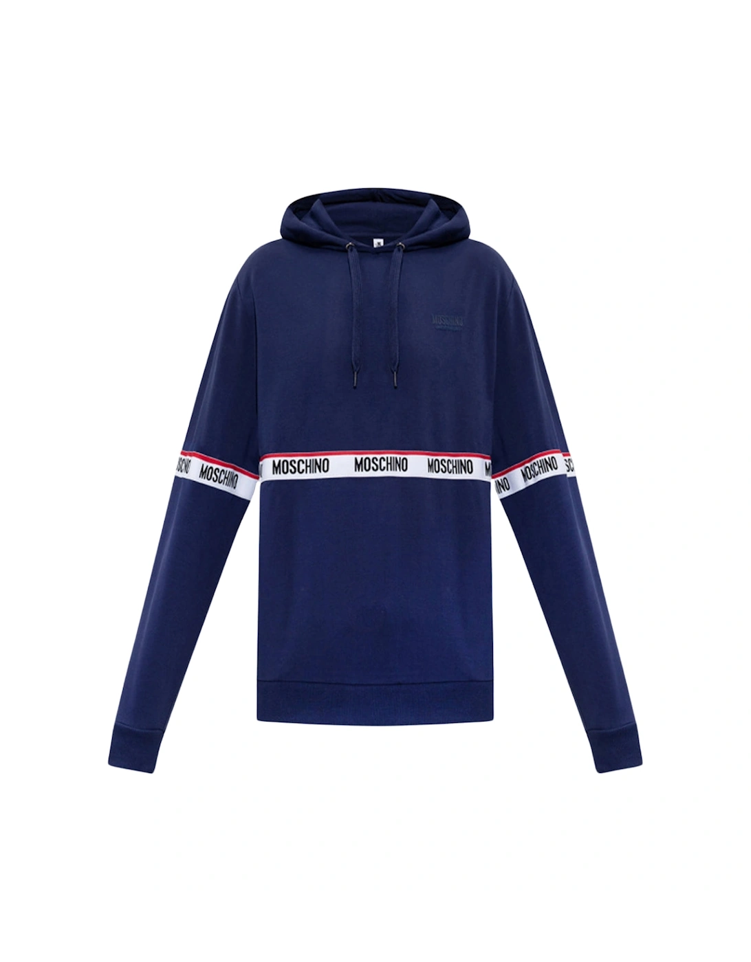 Men's Moschino Branded Taped Chest Navy Blue Hoodie - Size: 40
