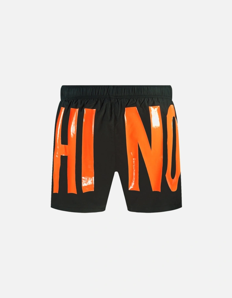 Large Orange Logo Black Swim Shorts