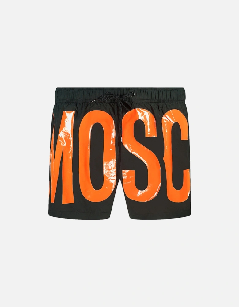 Large Orange Logo Black Swim Shorts