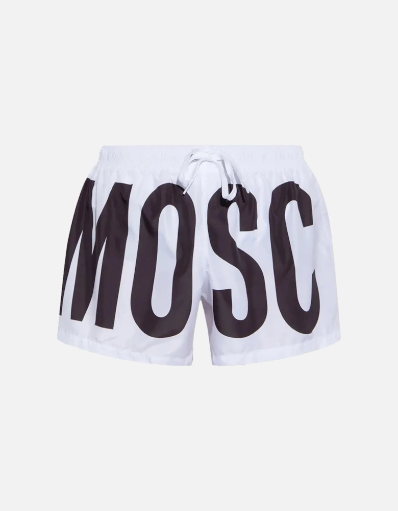 Brand Print Logo White Short Swim Shorts