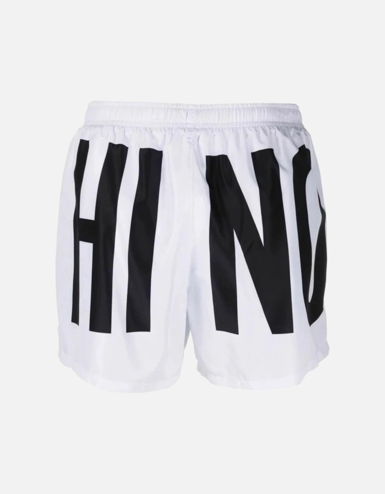 Brand Print Logo White Short Swim Shorts