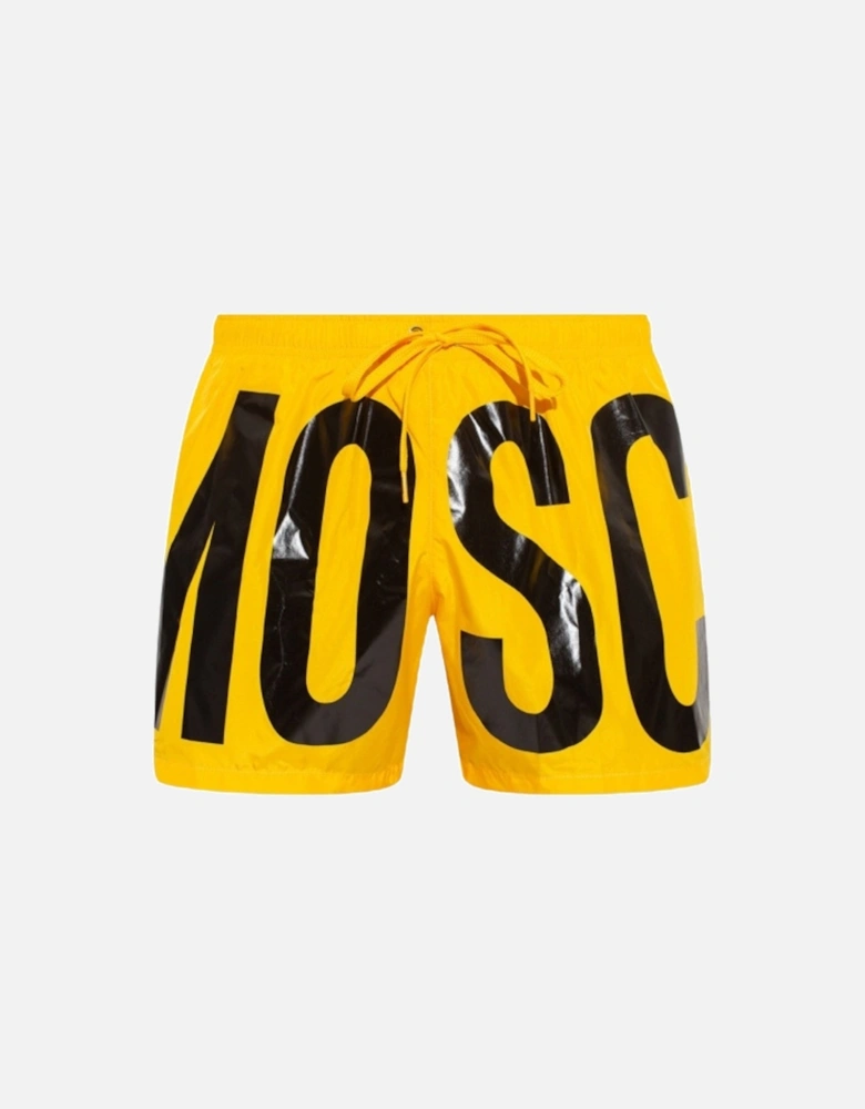 Black Print Logo Bright Yellow Short Swim Shorts