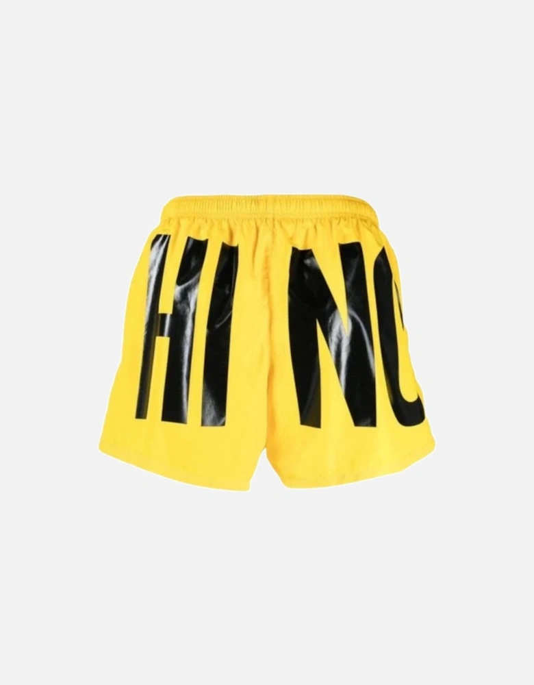 Black Print Logo Bright Yellow Short Swim Shorts