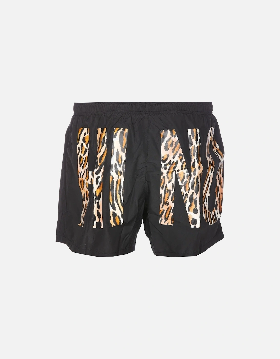 Leopard Print Logo Black Short Swim Shorts