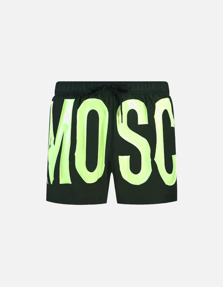 Large Yellow Logo Black Swim Shorts