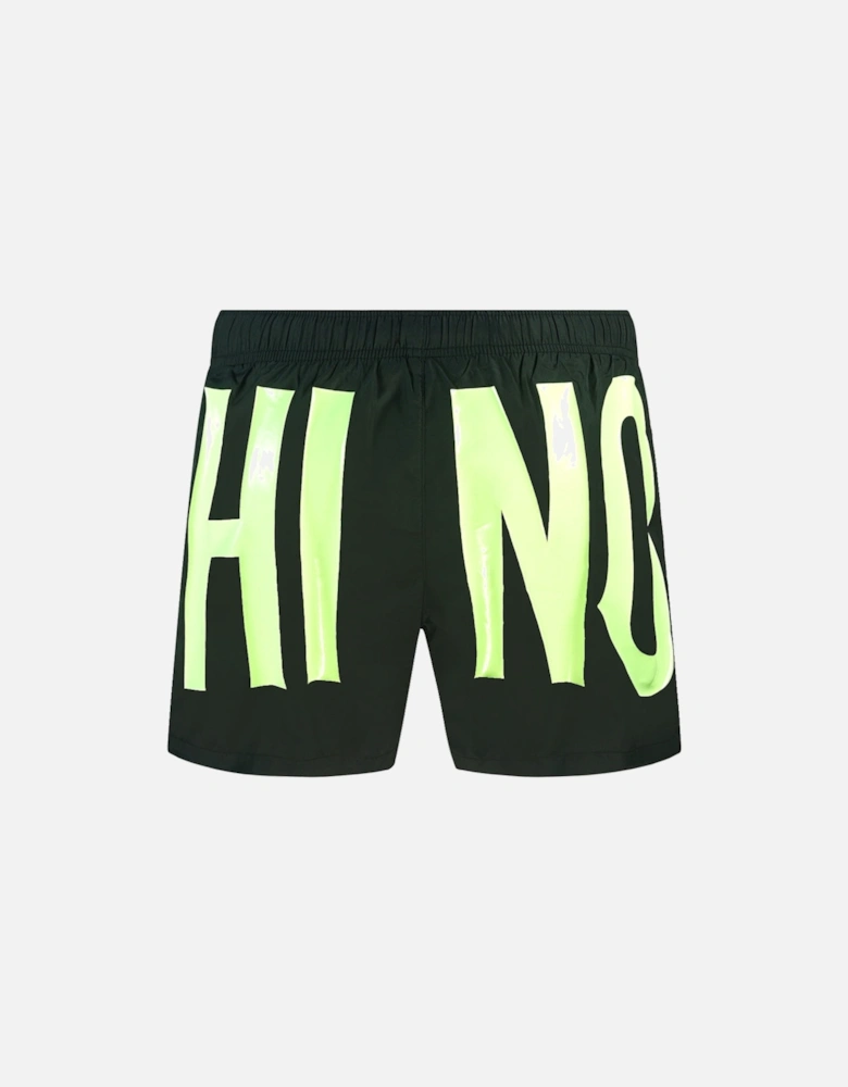 Large Yellow Logo Black Swim Shorts