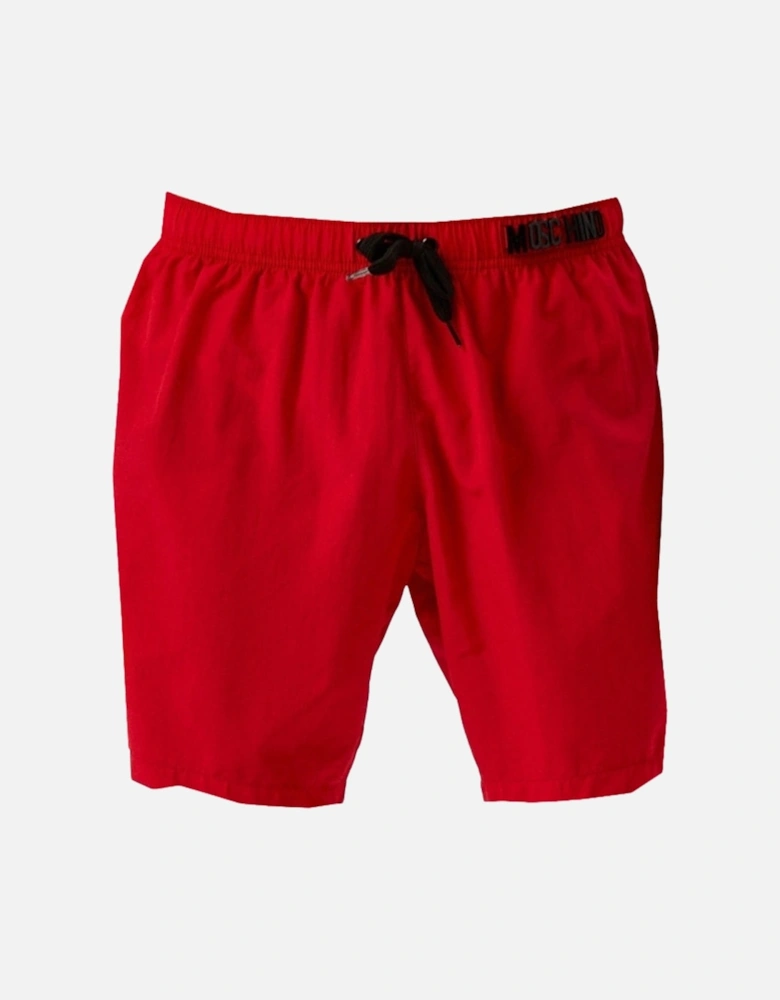 Metal Logo Red Long Swim Shorts