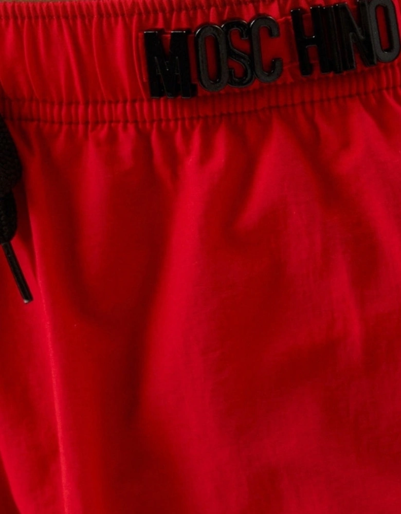 Metal Logo Red Long Swim Shorts