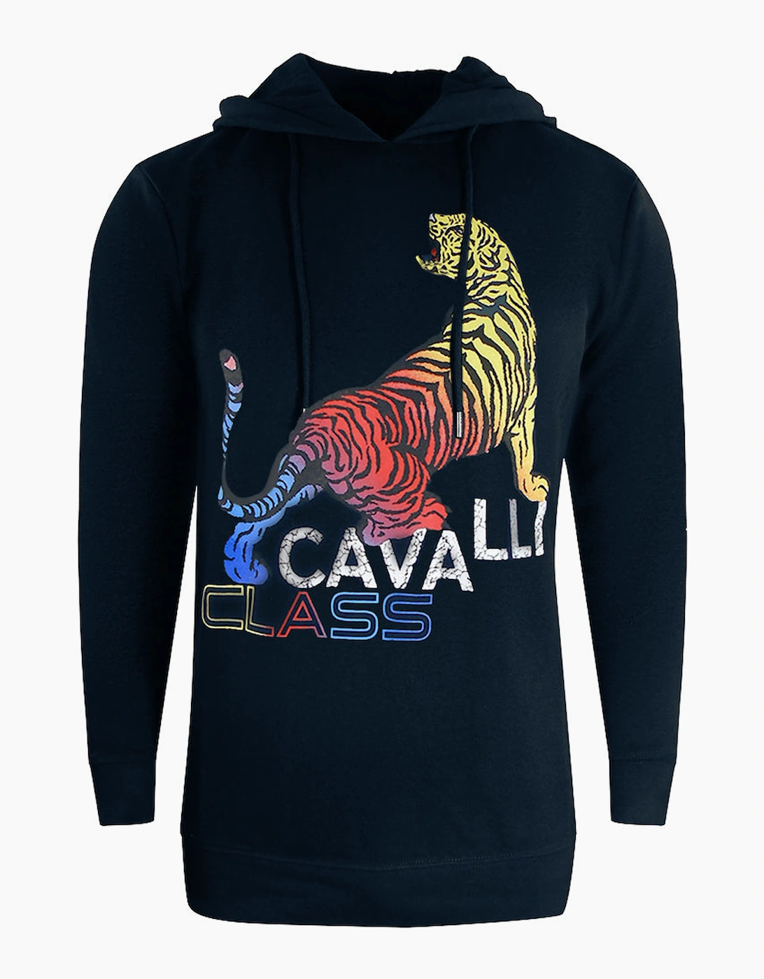 Roberto Cavalli Men's Black/Black Cavalli Class Bold Tiger Logo Navy Blue Hoodie - Size: 44