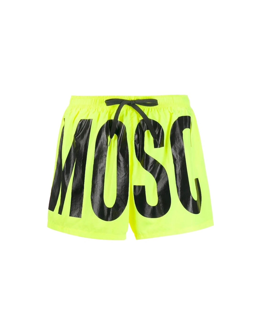 Men's Moschino Brand Print Logo Highlighter Yellow Short Swim Shorts - Size: 33/32/32