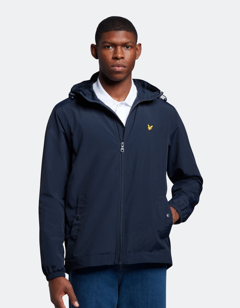 Lyle & Scott Branded Navy Blue Hooded Short Lightweight Jacket