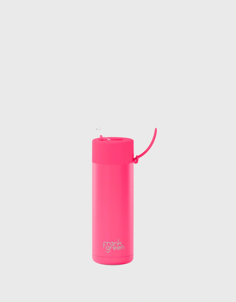 20oz Stainless Steel Ceramic Reusable Bottle with Gold Straw Lid and Strap Neon Pink