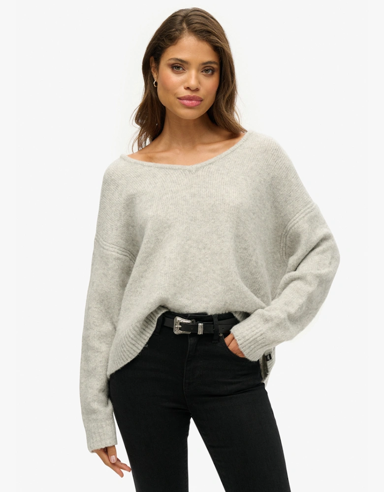 Women's Oversized V Neck Jumper Light Grey Twist