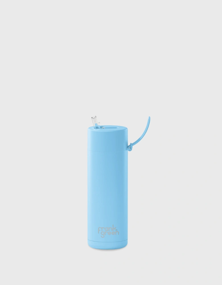 20oz Stainless Steel Ceramic Reusable Bottle with Gold Straw Lid and Strap Sky Blue