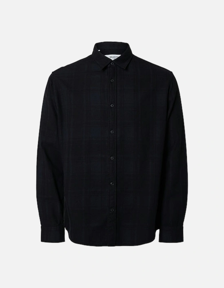 Homme Owen Flannel Mix Long Sleeve Shirt Sky Captain with Black Checks