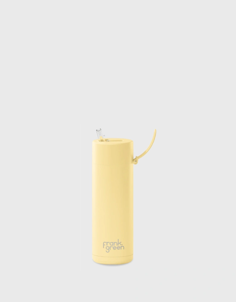 20oz Stainless Steel Ceramic Reusable Bottle with Gold Straw Lid and Strap Buttermilk