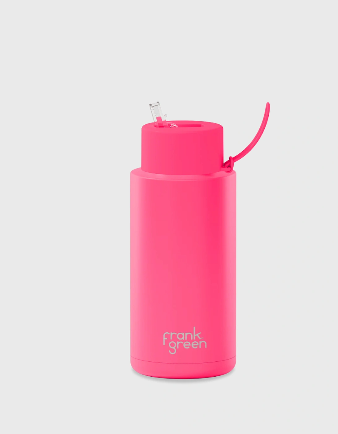 34oz Stainless Steel Ceramic Reusable Bottle with Gold Straw Lid and Strap Neon Pink, 2 of 1