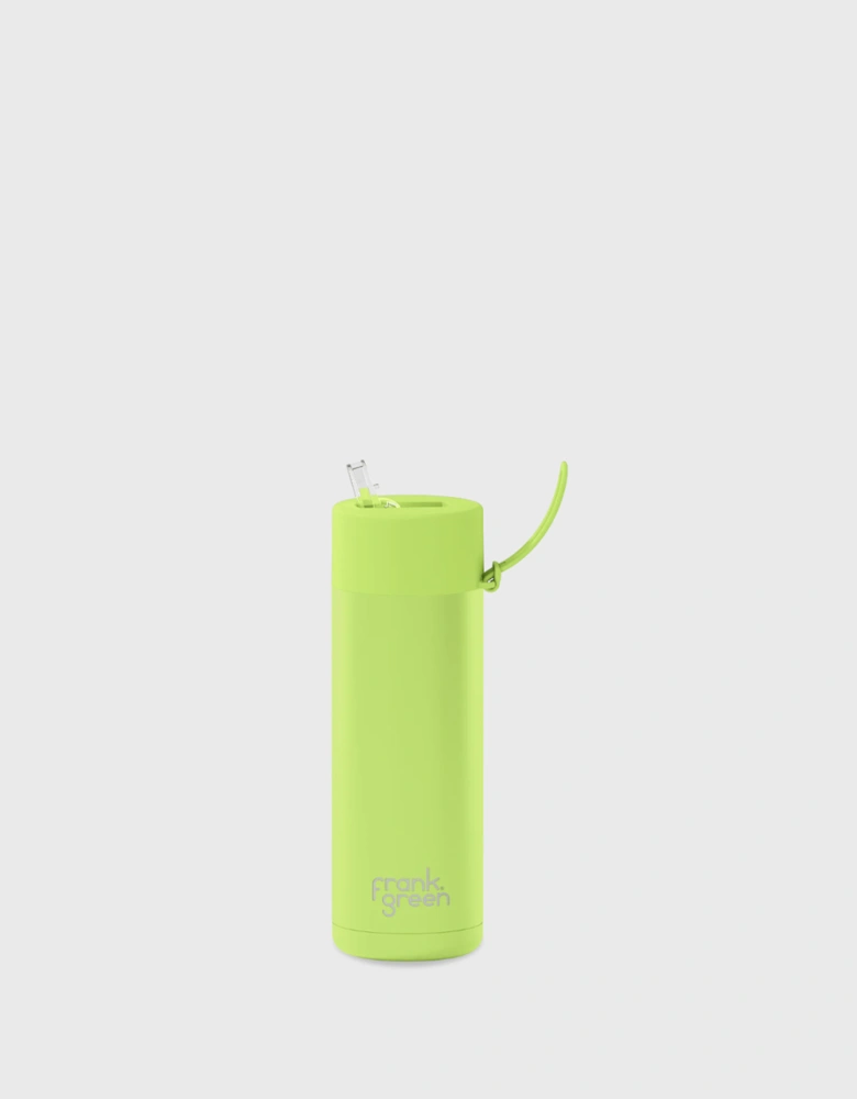 20oz Stainless Steel Ceramic Reusable Bottle with Gold Straw Lid and Strap Neon Green