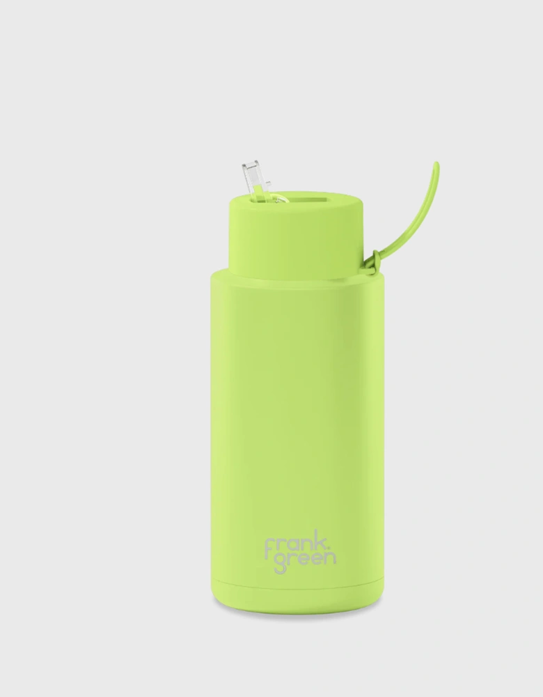 34oz Stainless Steel Ceramic Reusable Bottle with Gold Straw Lid and Strap Pistachio Green