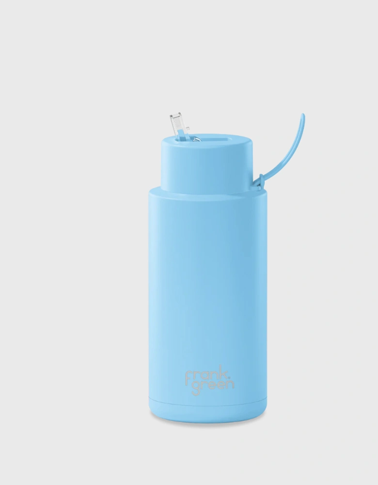 34oz Stainless Steel Ceramic Reusable Bottle with Gold Straw Lid and Strap Sky Blue