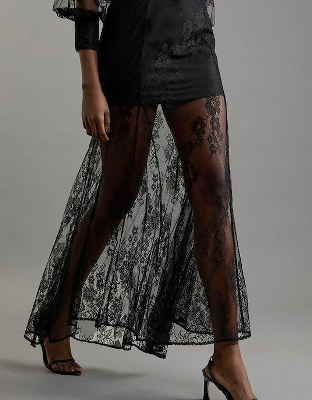 Tall Sheer Lace Godet Woven Midi Skirt