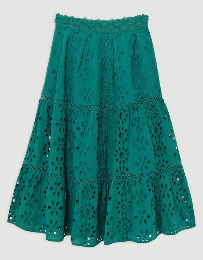 Broderie Woven Midi Skirt With Guipure Trim