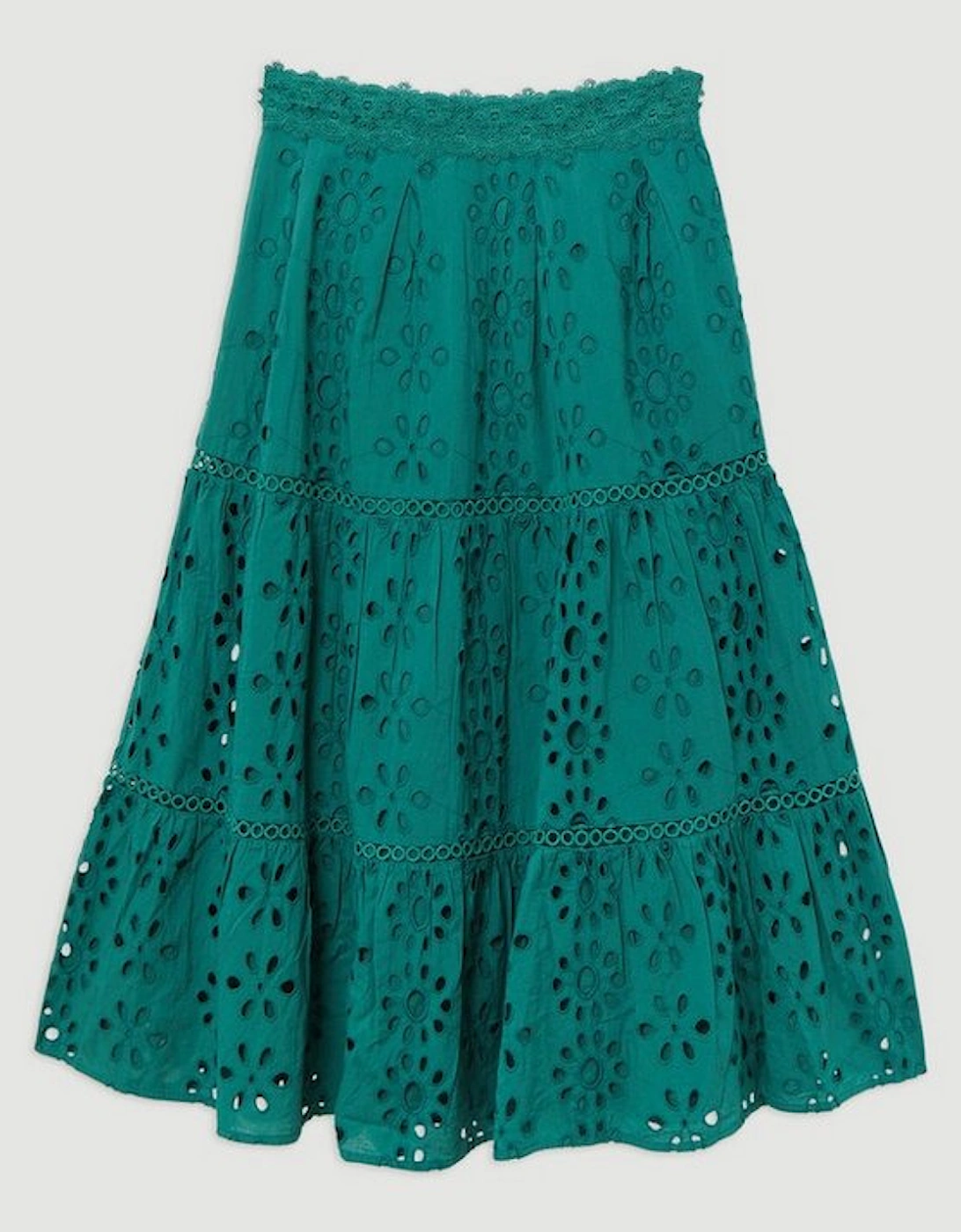 Broderie Woven Midi Skirt With Guipure Trim