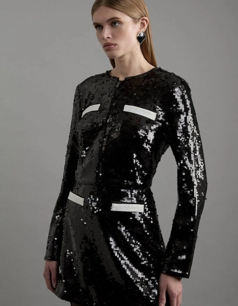 Sequin And Viscose Satin Jacket With Pocket Detail