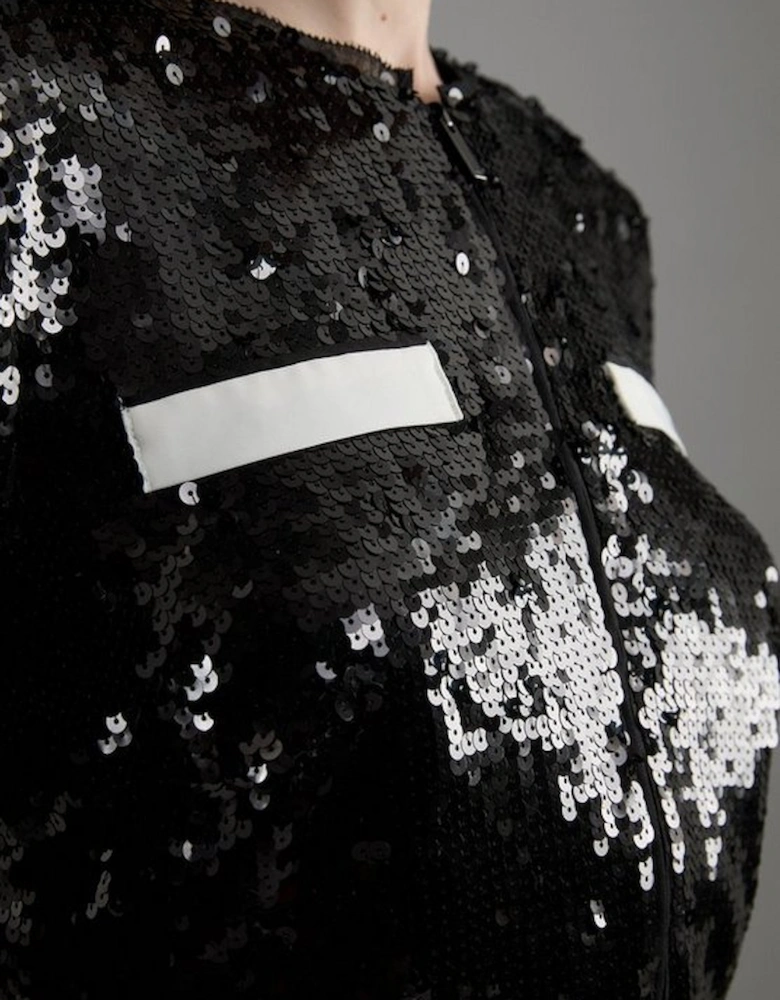 Sequin And Viscose Satin Jacket With Pocket Detail