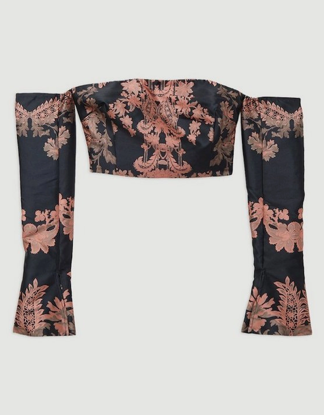 Jacquard Woven Floral Off The Shoulder Top