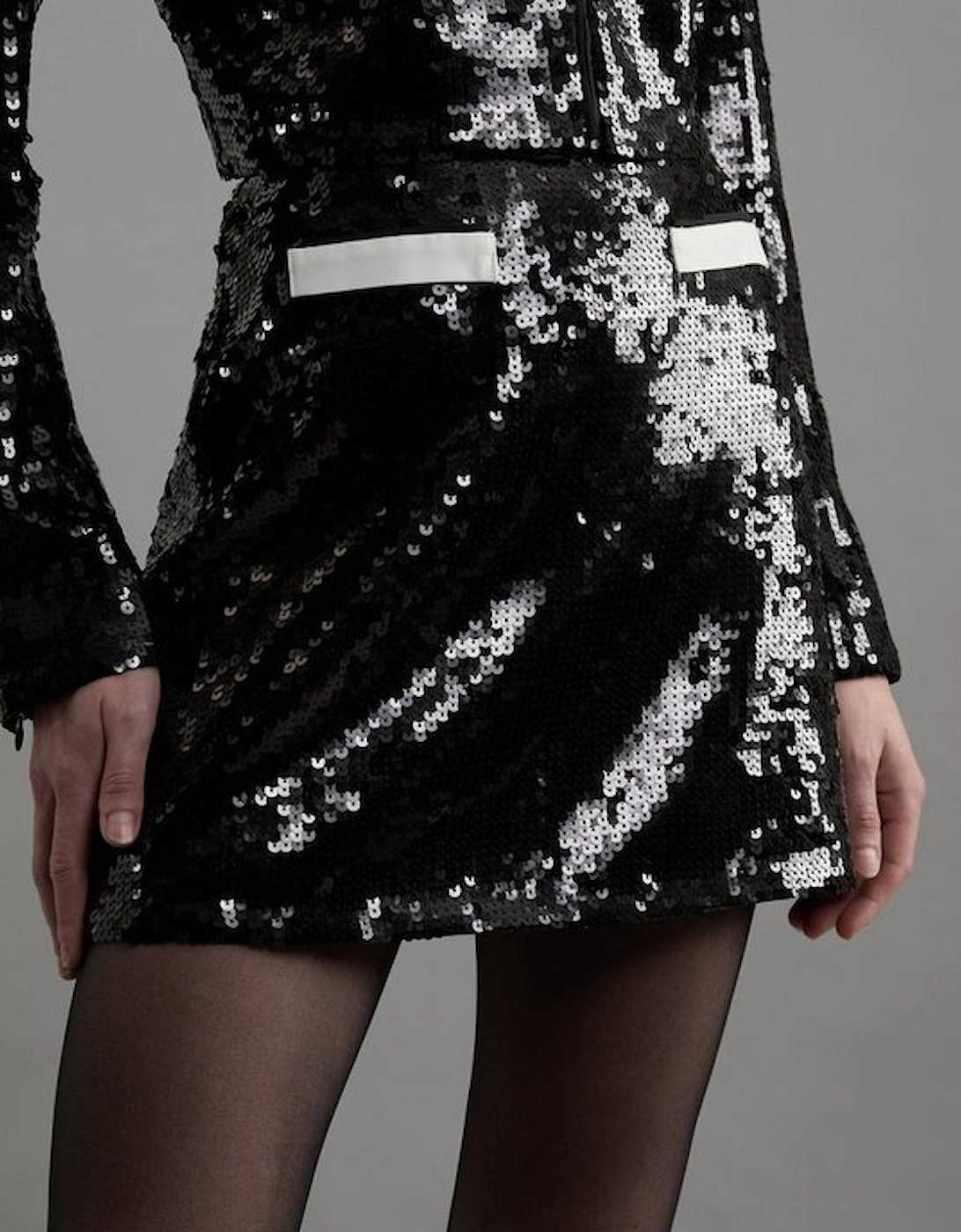 Sequin And Viscose Satin Mini Skirt With Pockets