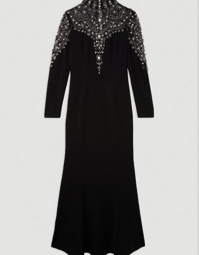 Premium Crystal Embellished Woven Maxi Dress