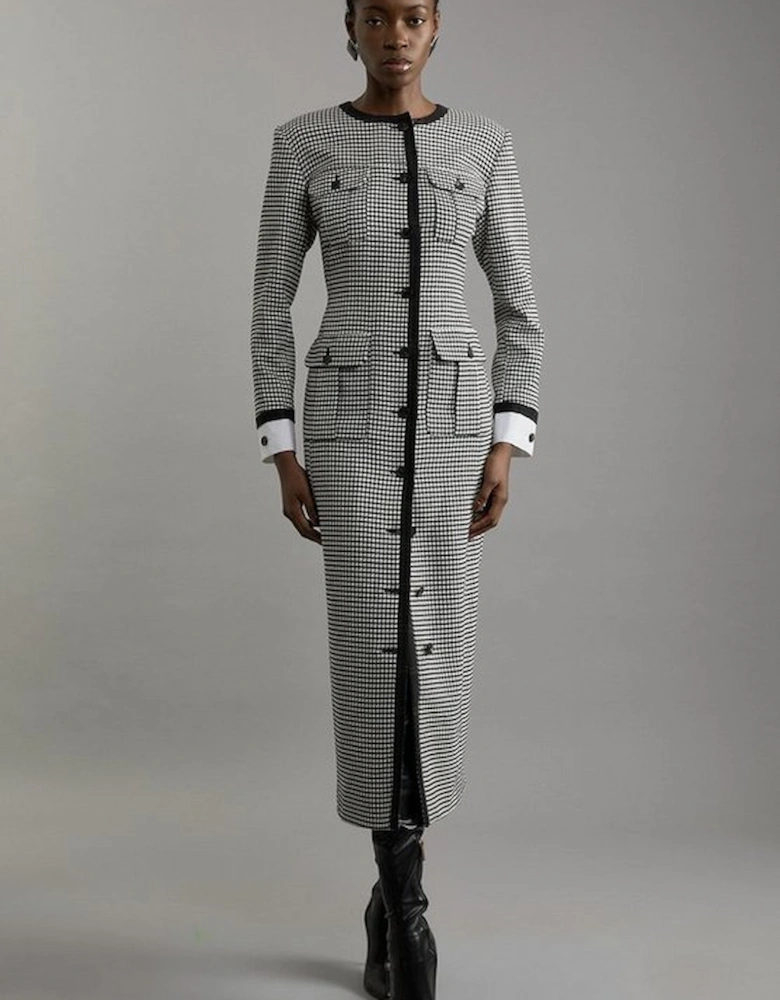 Tailored Check Contrast Cuff  Maxi Dress