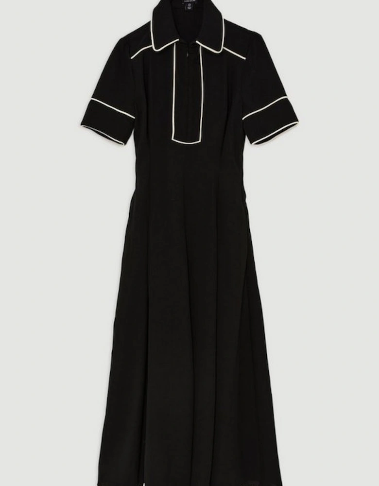 Fluid Tailored Tipped Full Skirted Midi Dress