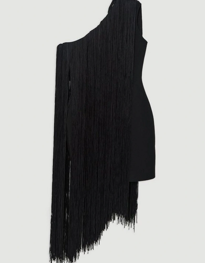 Figure Form Bandage One Shoulder Fringe Mini Knit Dress