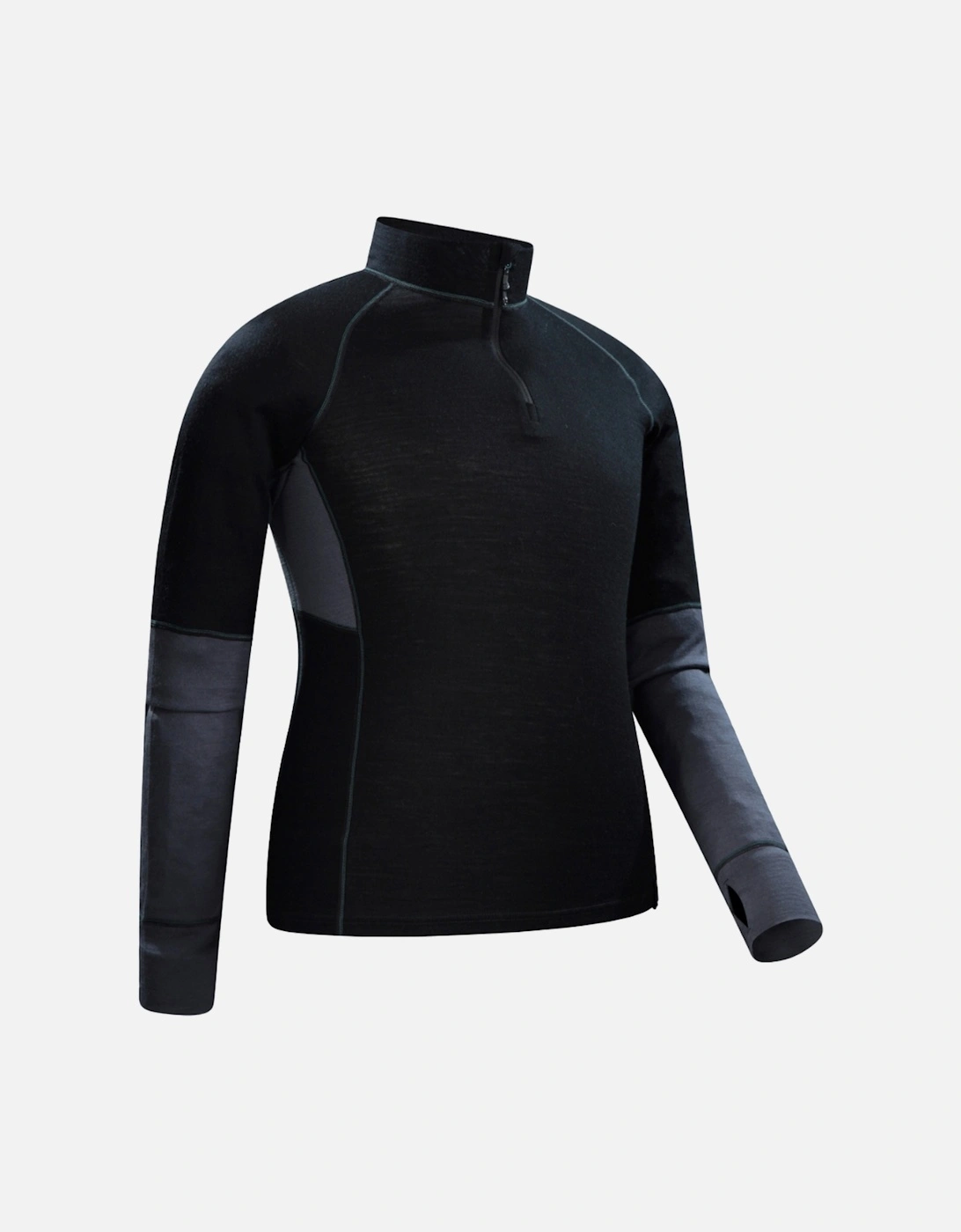 Mens Ultra Merino Wool Zip Neck Base Layer Top