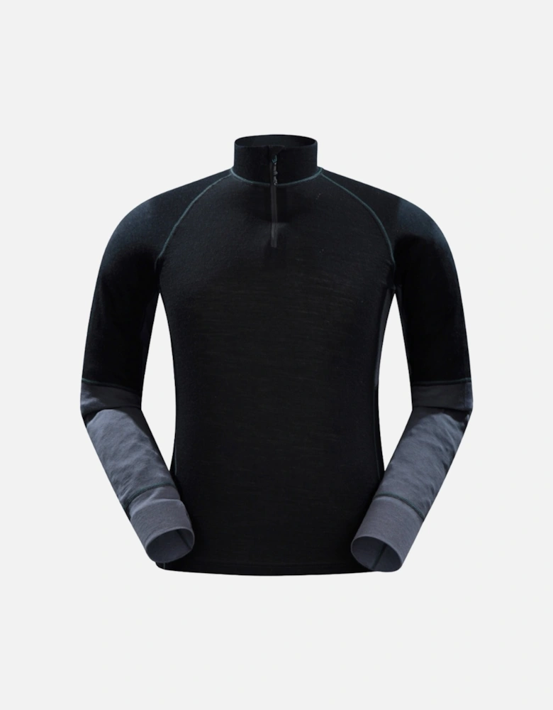 Mens Ultra Merino Wool Zip Neck Base Layer Top