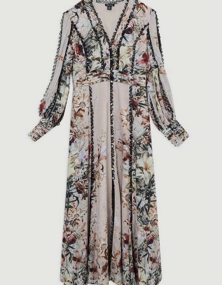 Trailing Floral Woven Plunge Maxi Dress