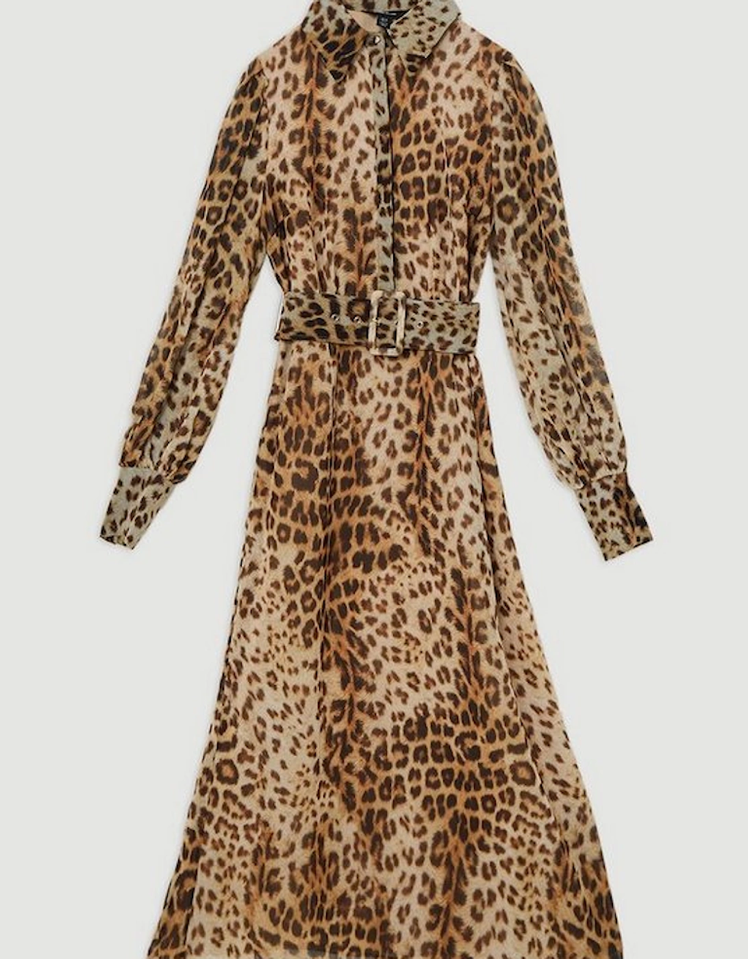 Georgette Belted Leopard Woven Shirt Dress