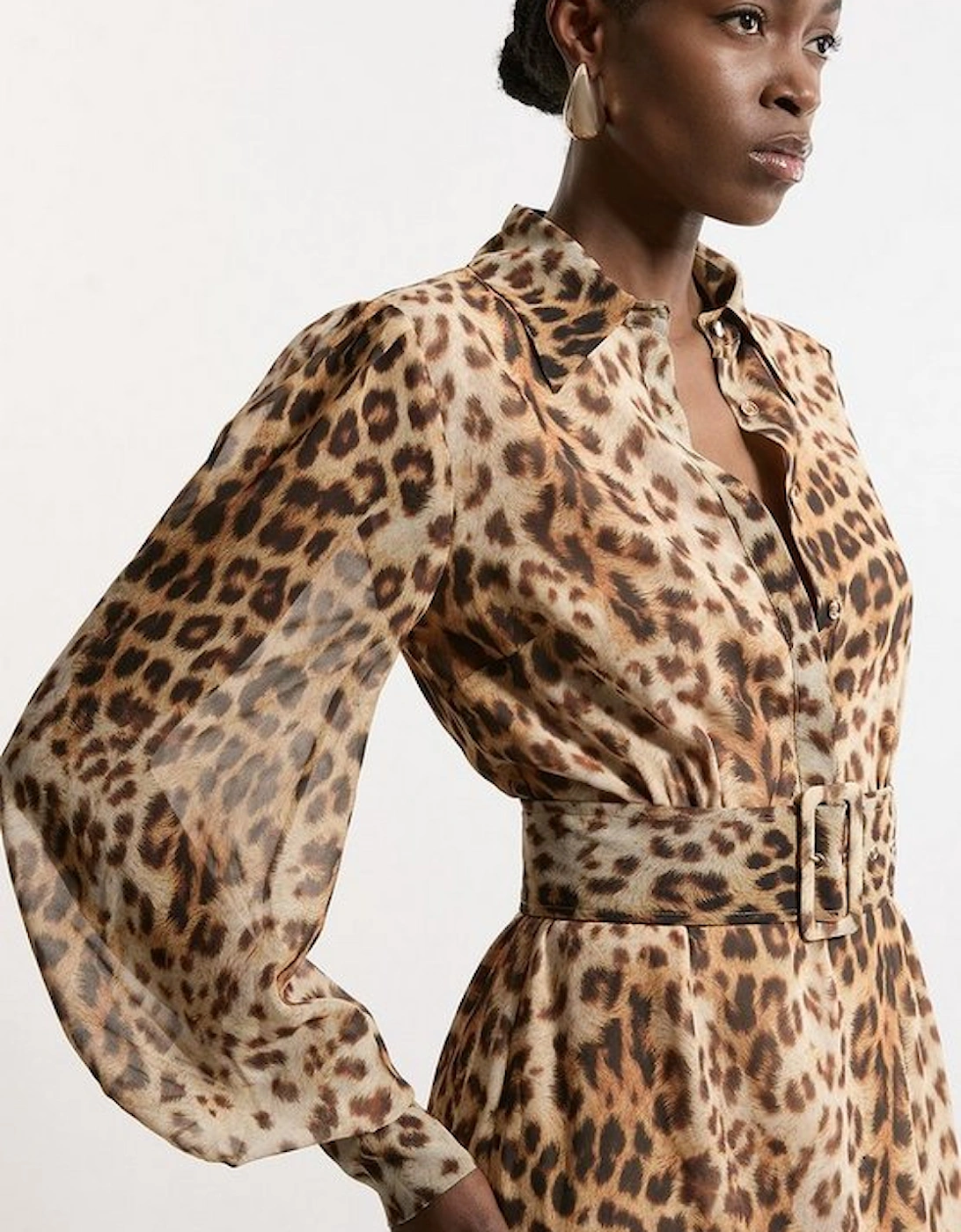 Georgette Belted Leopard Woven Shirt Dress