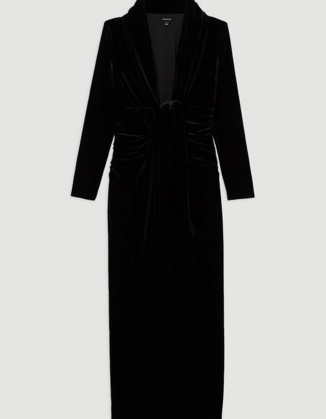 Velvet Long Sleeve Wrap V Neck Maxi Dress