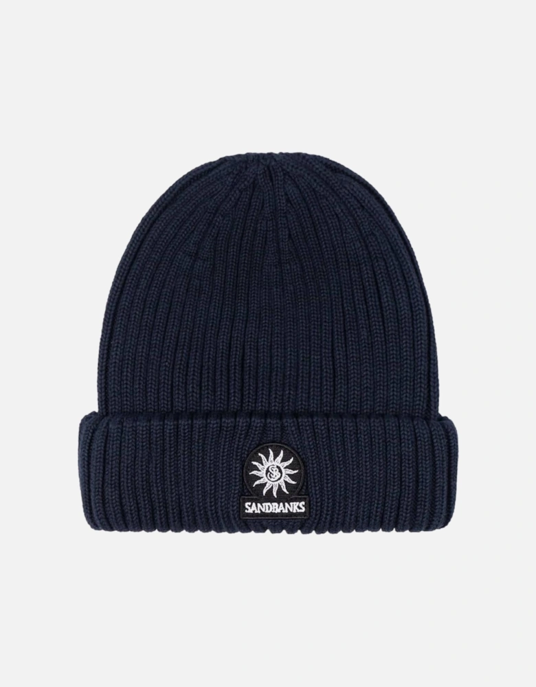 Badge Logo Ribbed Beanie Navy