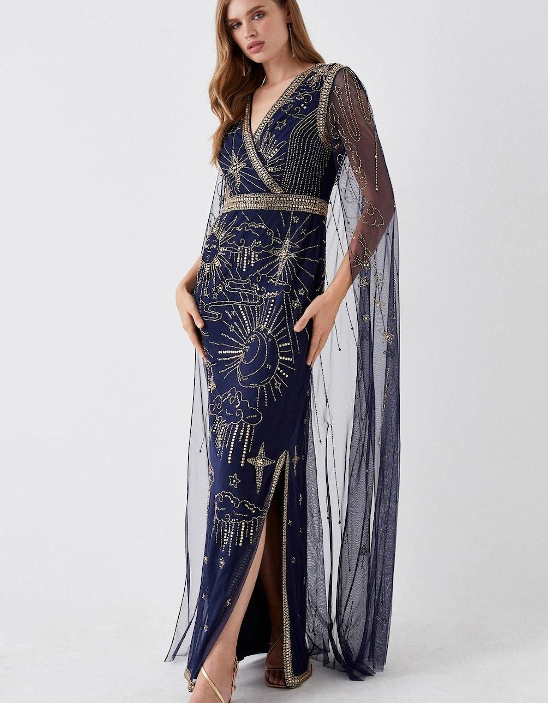 Celestial Hand Embellished Cape Back Maxi Dress, 2 of 1