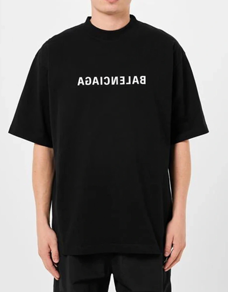 Balenciaga Reversed Logo Print T-Shirt in Black
