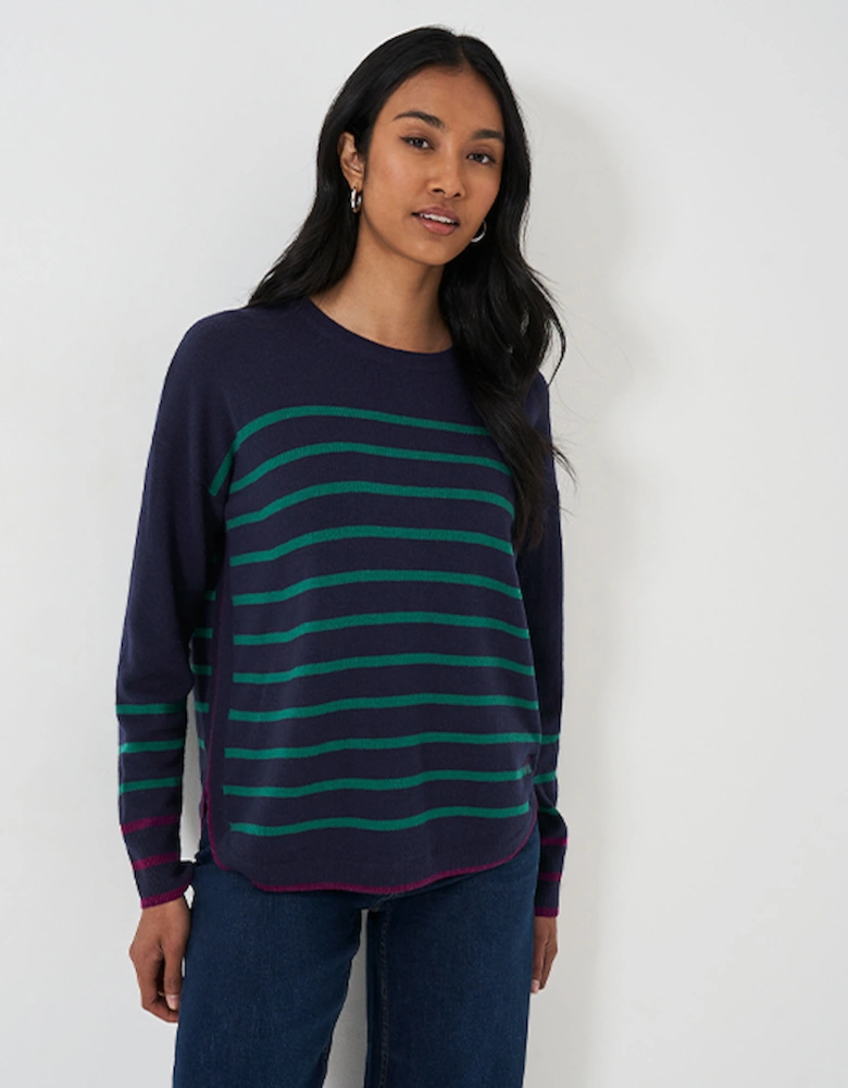 Women's Harmony Merino Wool Blend Rosie Stripe Jumper Navy Green