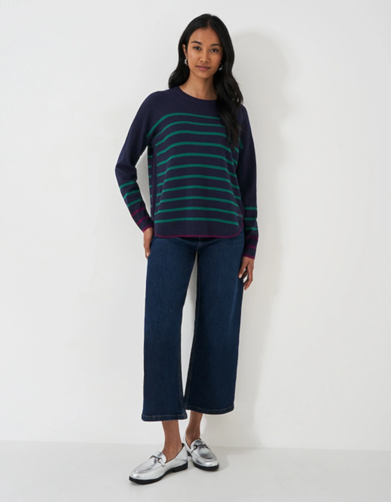 Women's Harmony Merino Wool Blend Rosie Stripe Jumper Navy Green