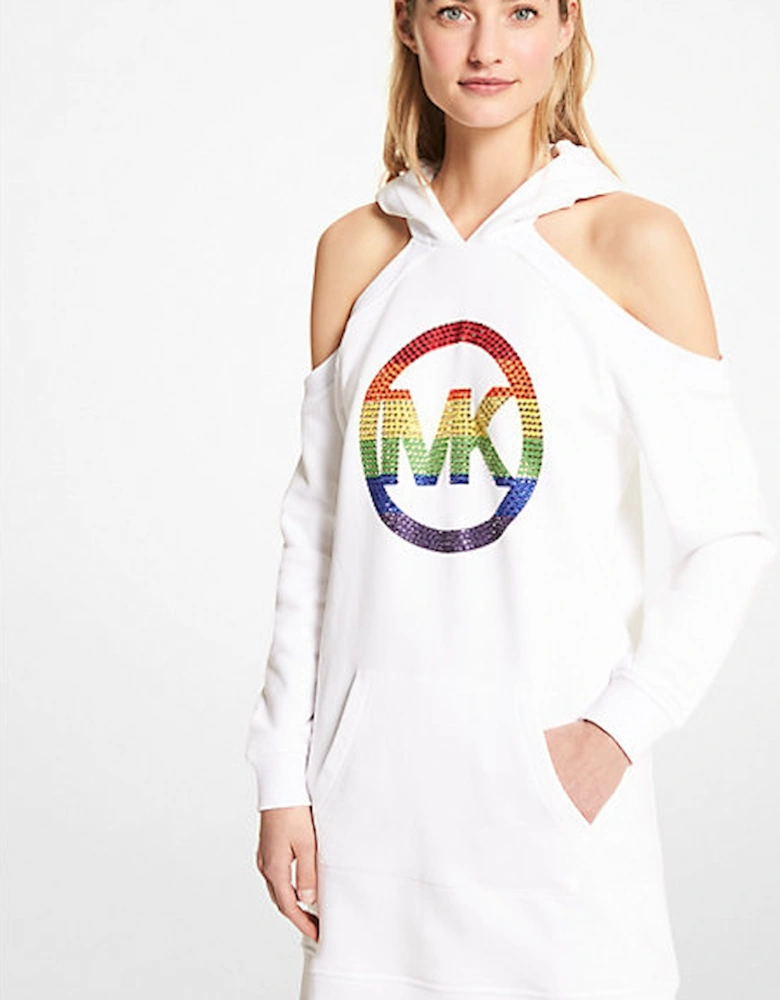 PRIDE Embellished Logo Organic Cotton Terry Hoodie Cutout Dress